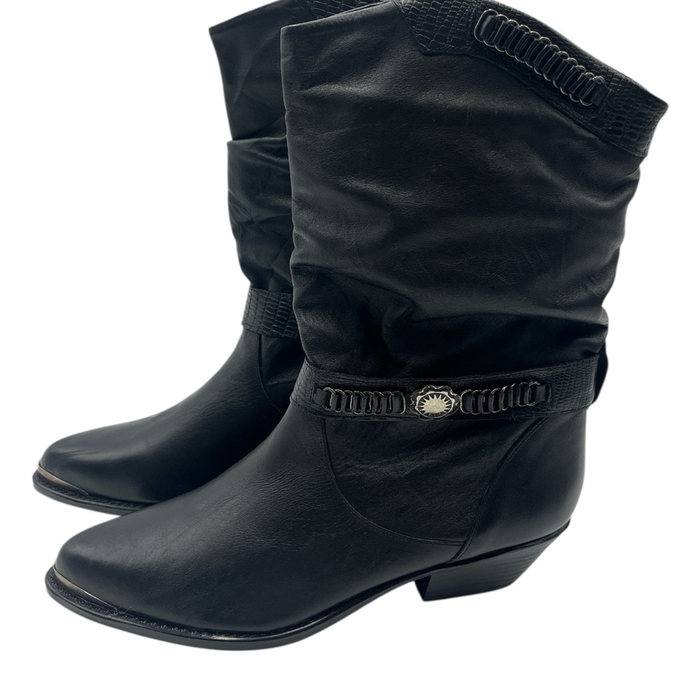 Black Heeled Boots with Slouchy Leather and Western Influence
